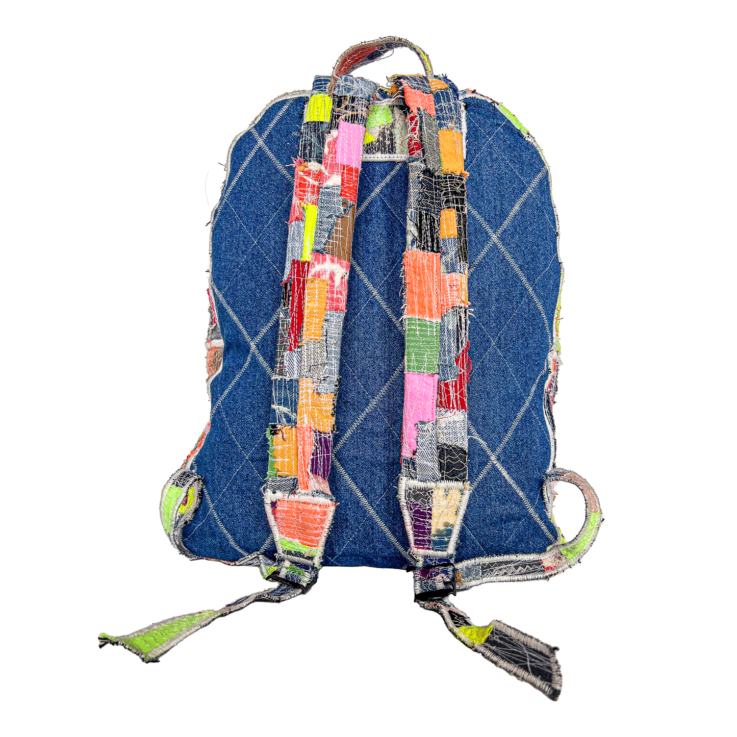 MULTI-COLOR DENIM PATCHWORK BOOKBAG
