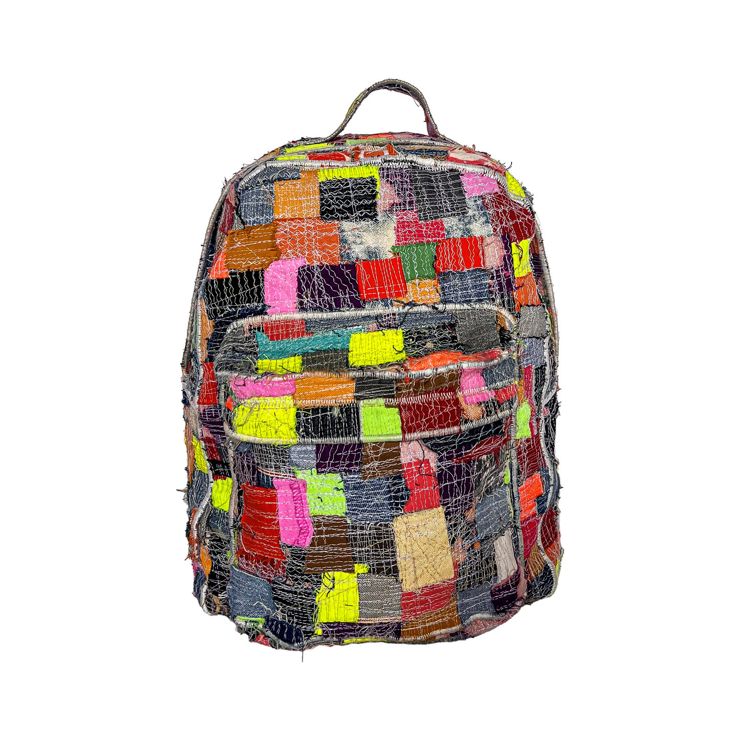 MULTI-COLOR DENIM PATCHWORK BOOKBAG