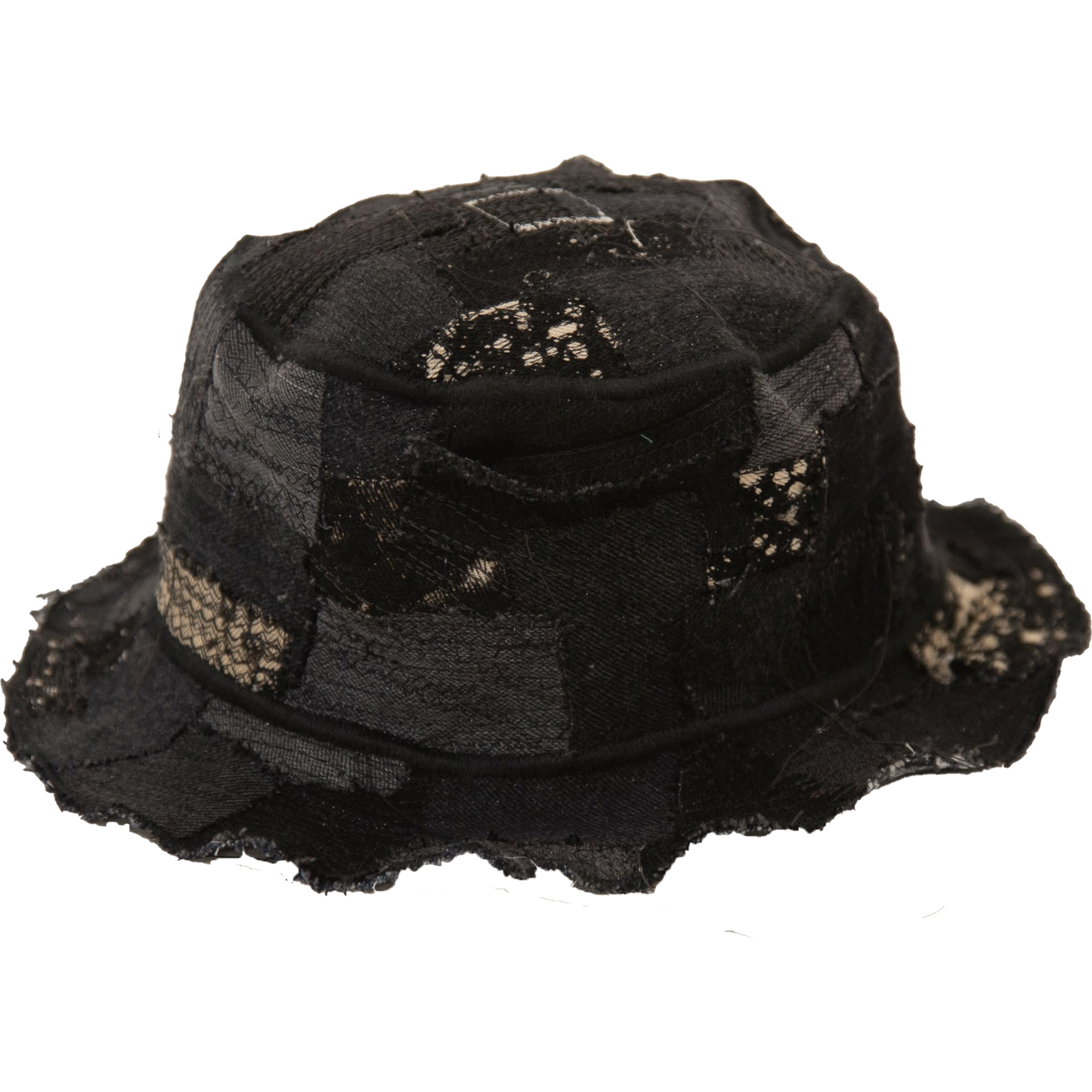 BLACK DENIM PATCHWORK BUCKET-HAT