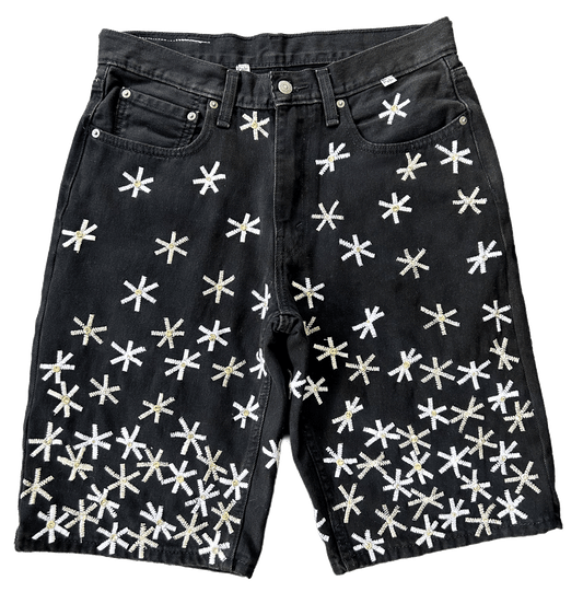 CRYSTAL PAINTER GRADIENT DENIM SHORTS