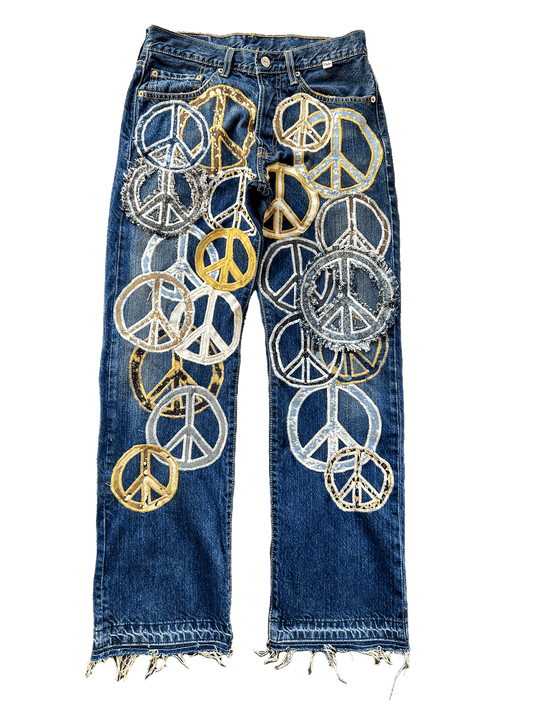 THIGH PEACE PATCHWORK DENIM