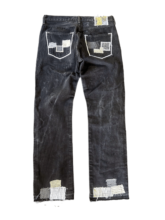 BLACK THIGH PATCHWORK DENIM