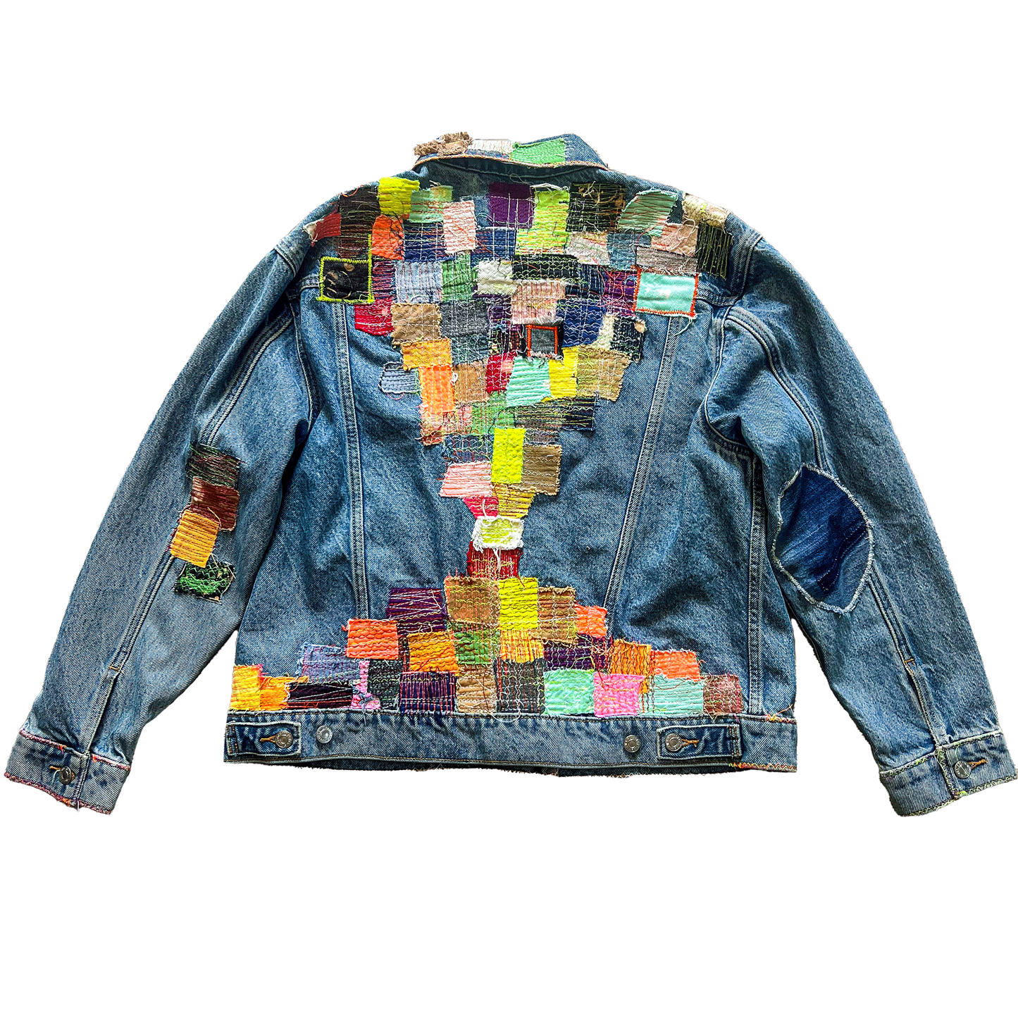 MULTI-COLOR TORSO  DENIM PATCHWORK TRUCKER JACKET