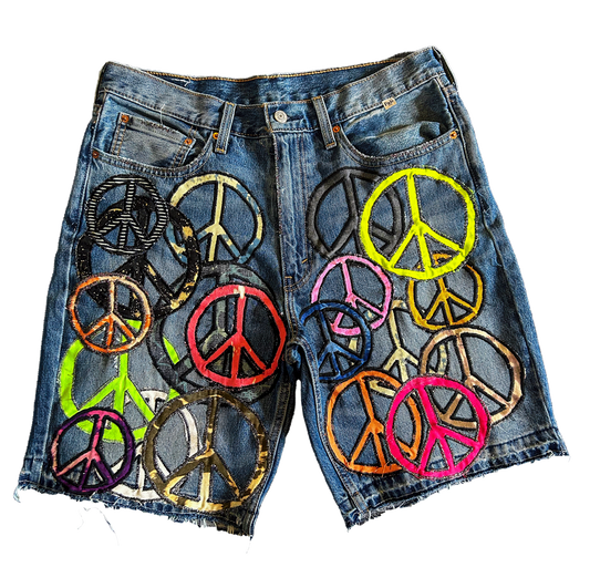 PEACE PATCHWORK DENIM SHORT