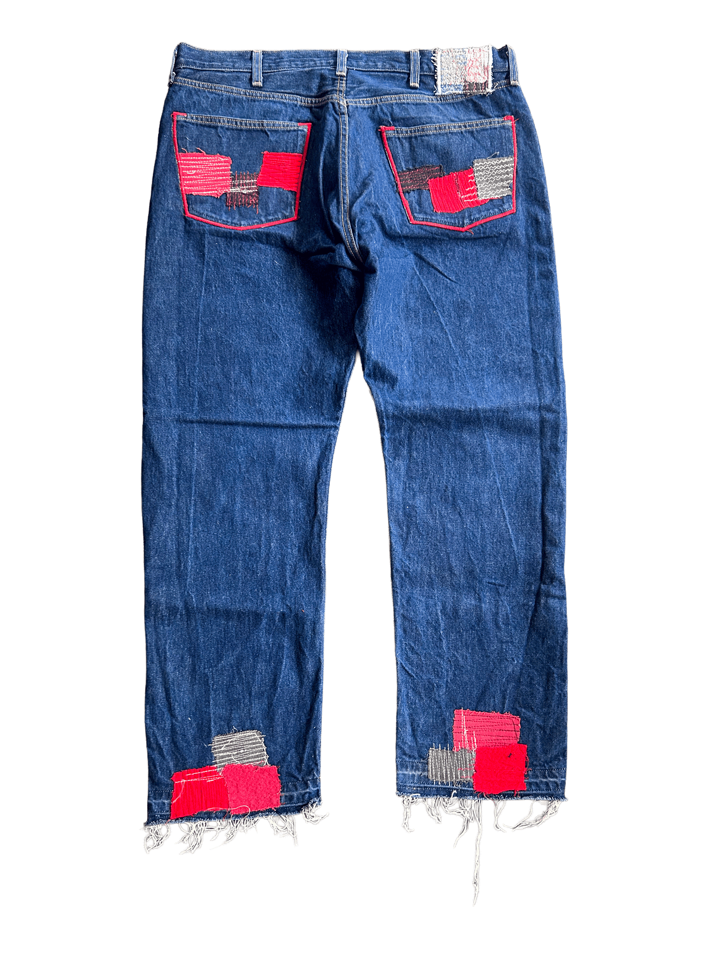 RED THIGH PATCHWORK DENIM