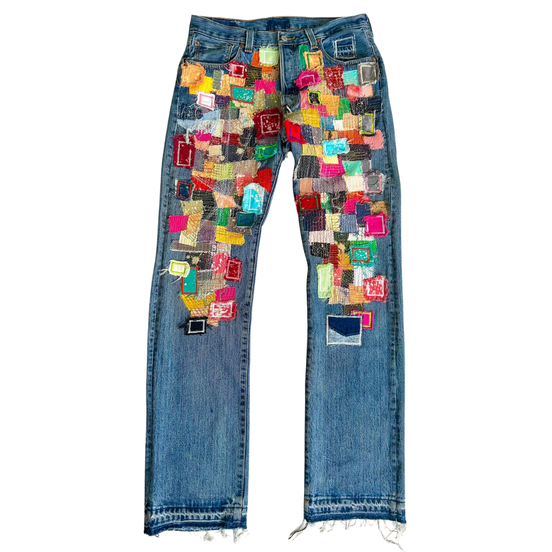 THIGH PATCHWORK DENIM