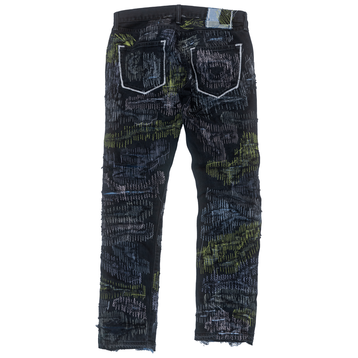 HALLOWEEN GLOW IN THE DARK TATTERED STITCHWORK DENIM