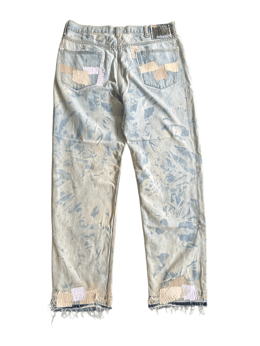 WHITE THIGH PATCHWORK DENIM