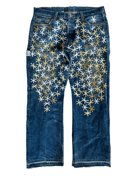 TAN & WHITE THIGH PAINTER DENIM