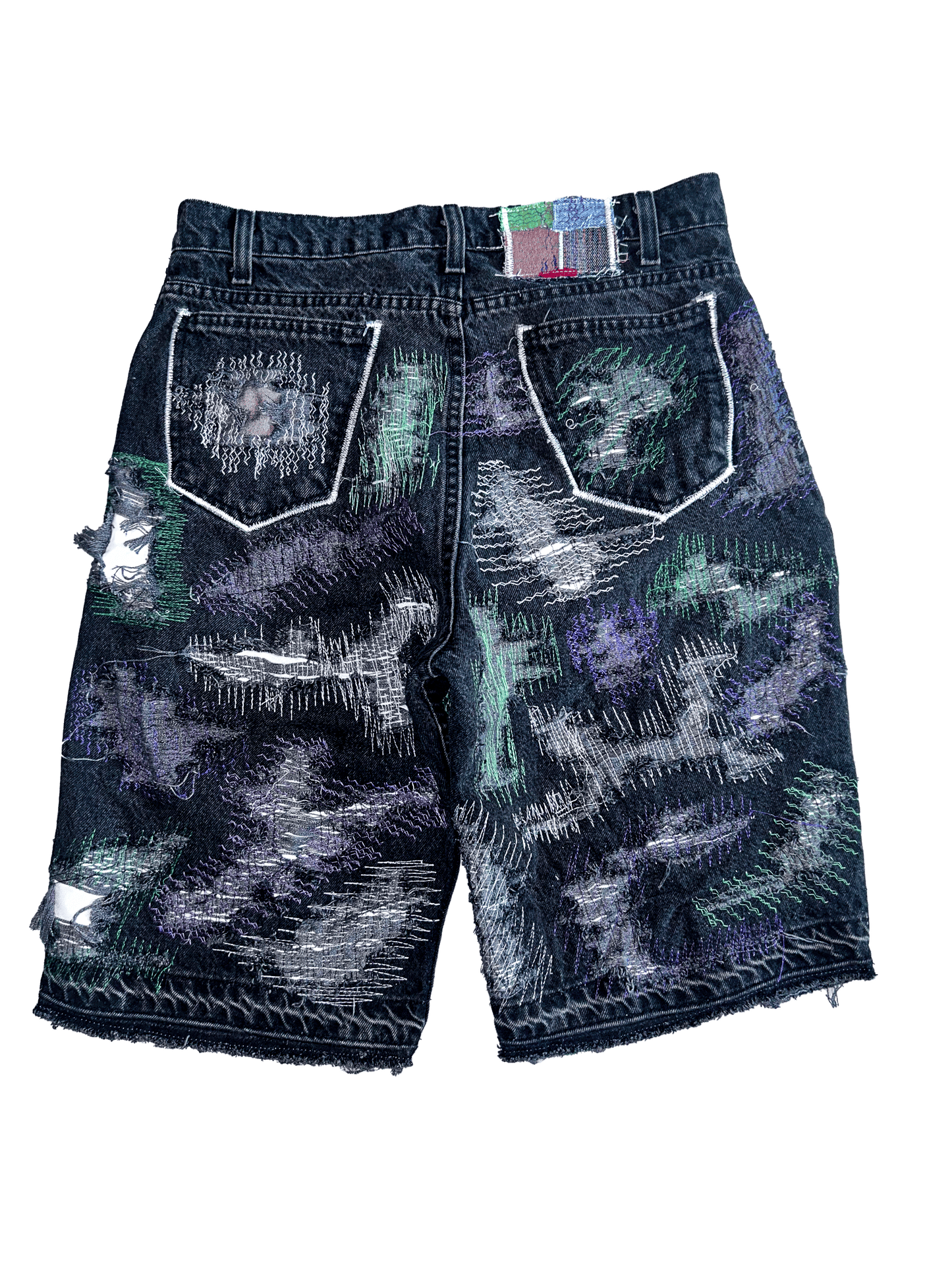 CRASH TATTERED DENIM SHORT ( BLACK )