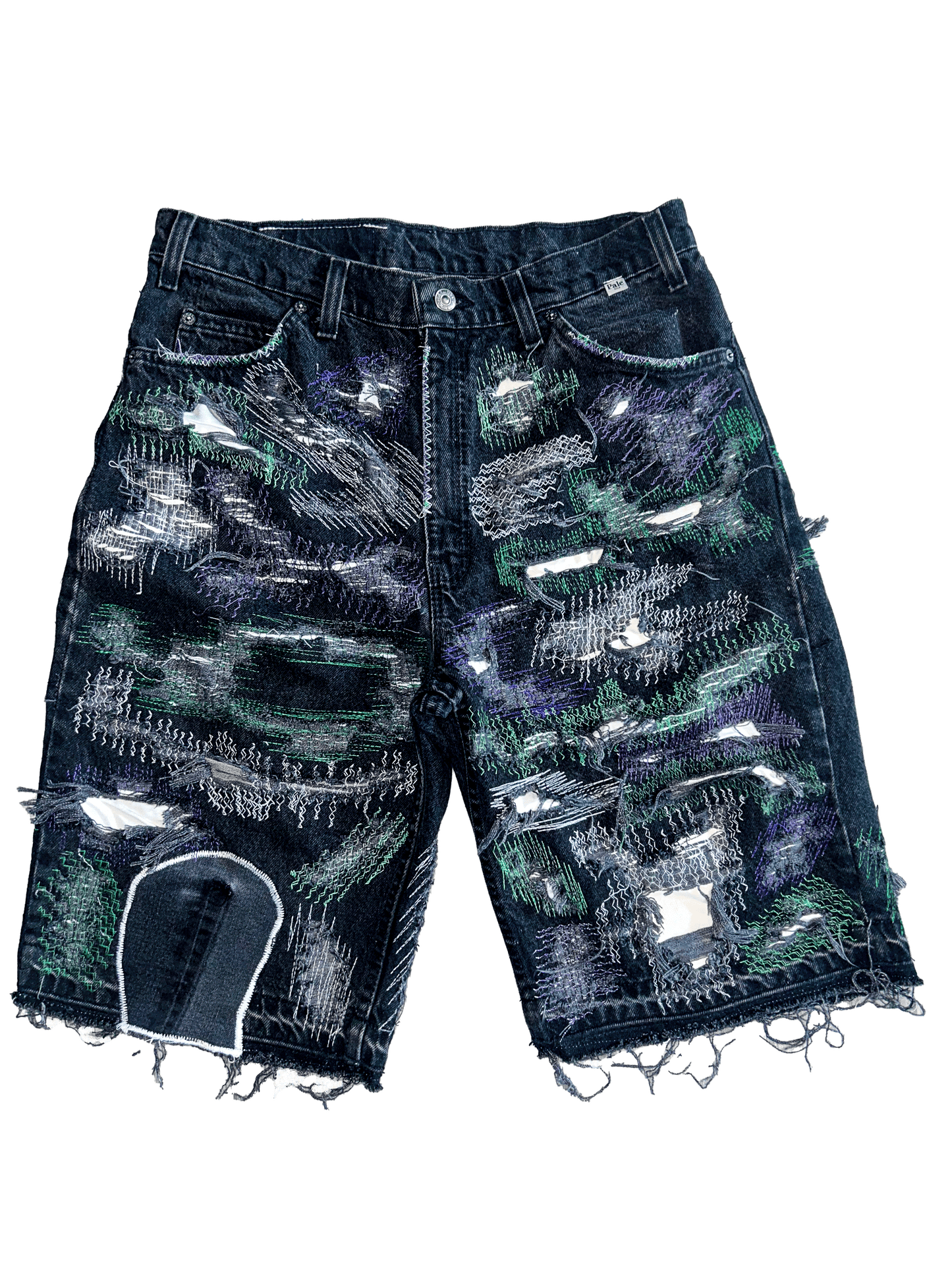 CRASH TATTERED DENIM SHORT ( BLACK )