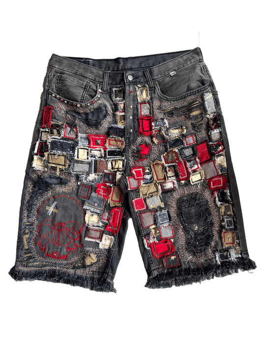 CRUST PATCHWORK DENIM SHORTS