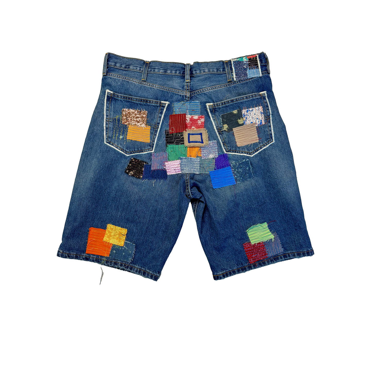 THIGH PATCHWORK DENIM SHORTS
