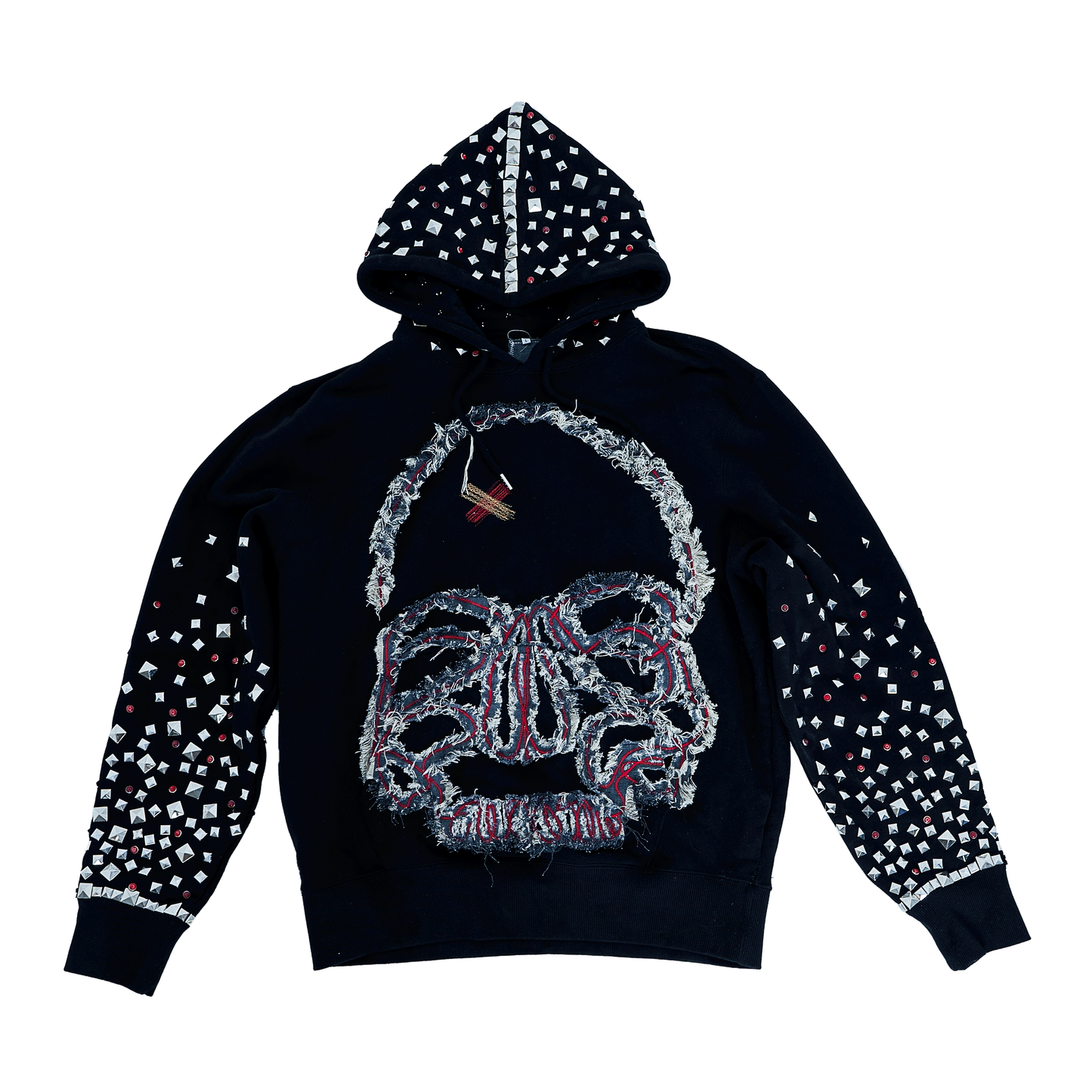 CHAIN STITCH DENIM FRAY HOODIE