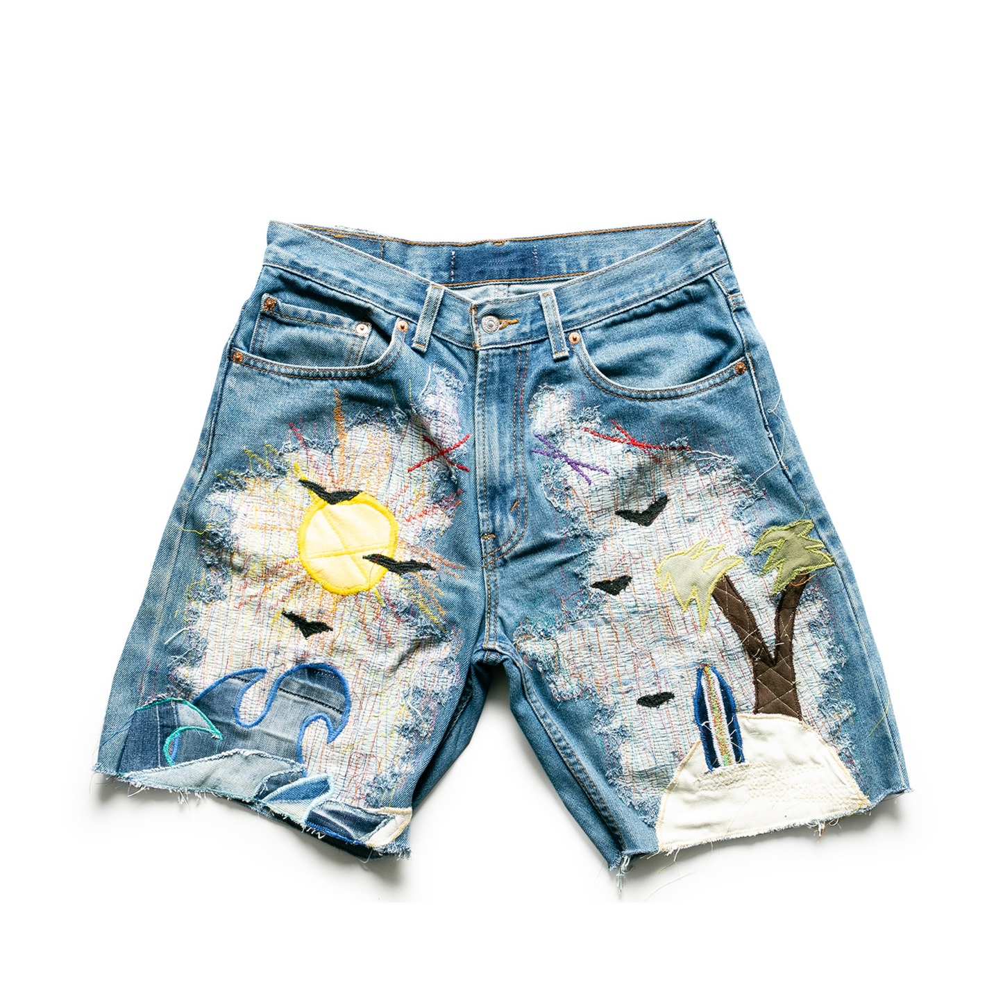 HAWAIIAN PATCHWORK DENIM SHORTS