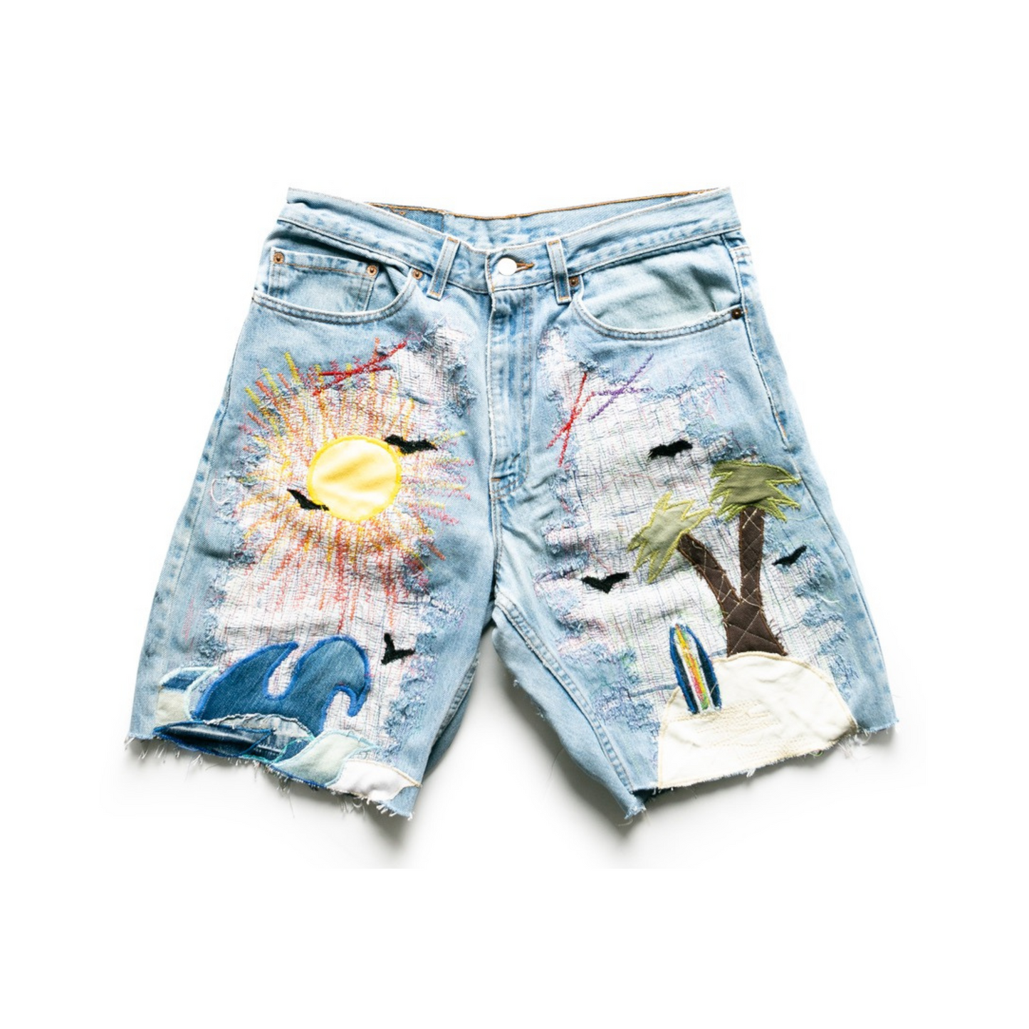 HAWAIIAN PATCHWORK DENIM SHORTS
