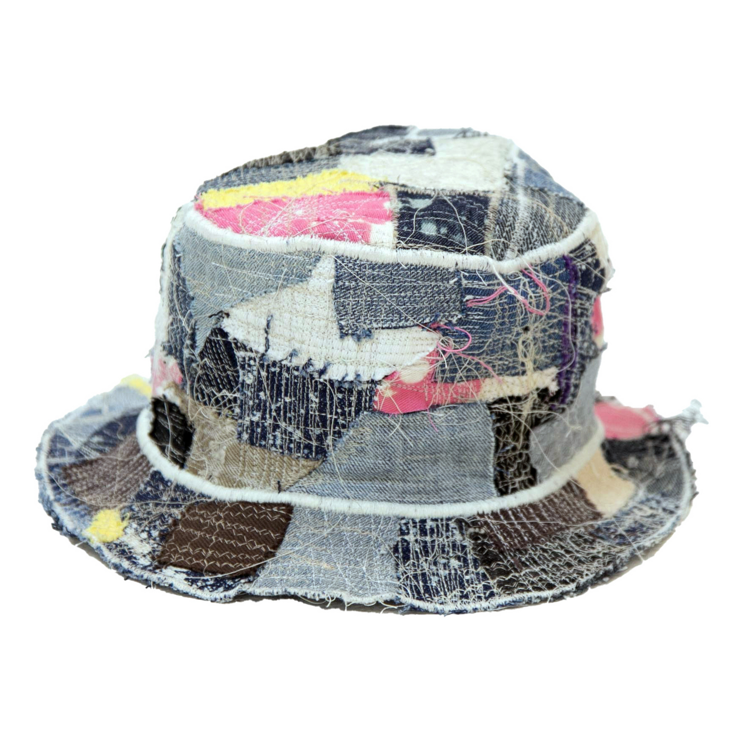 TAN & WHITE PATCHWORK BUCKET HAT