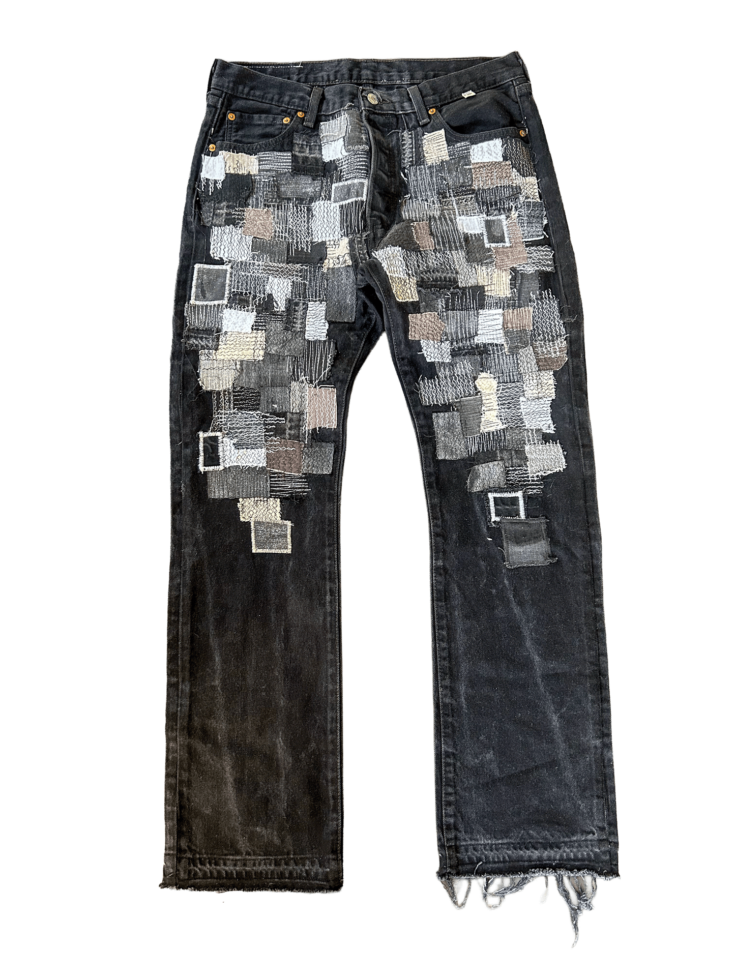 BLACK THIGH PATCHWORK DENIM