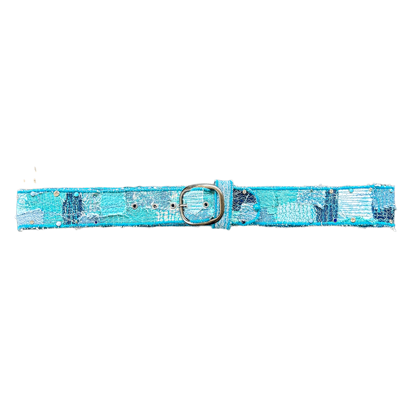 TEAL BLUE PATCHWORK GEM BELT