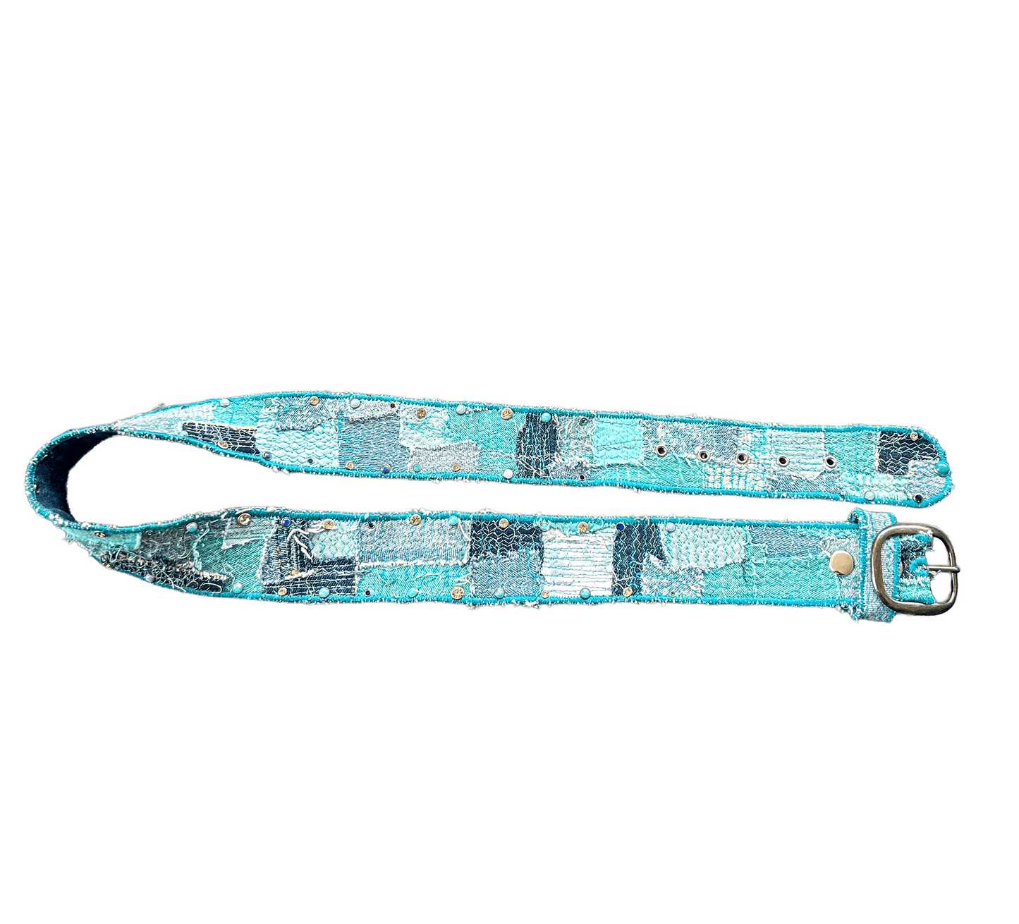 TEAL BLUE PATCHWORK GEM BELT