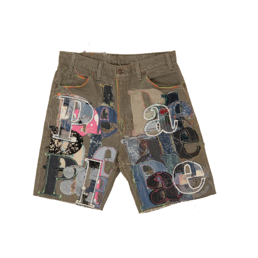 LETTER PATCHWORK DENIM SHORT