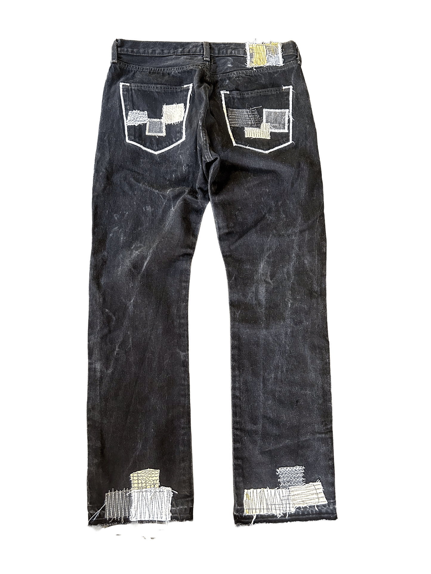 BLACK THIGH PATCHWORK DENIM