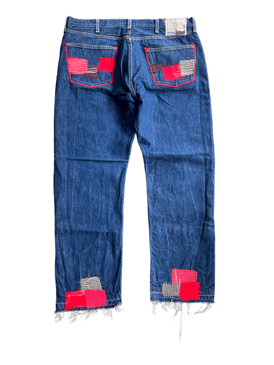 RED THIGH PATCHWORK DENIM