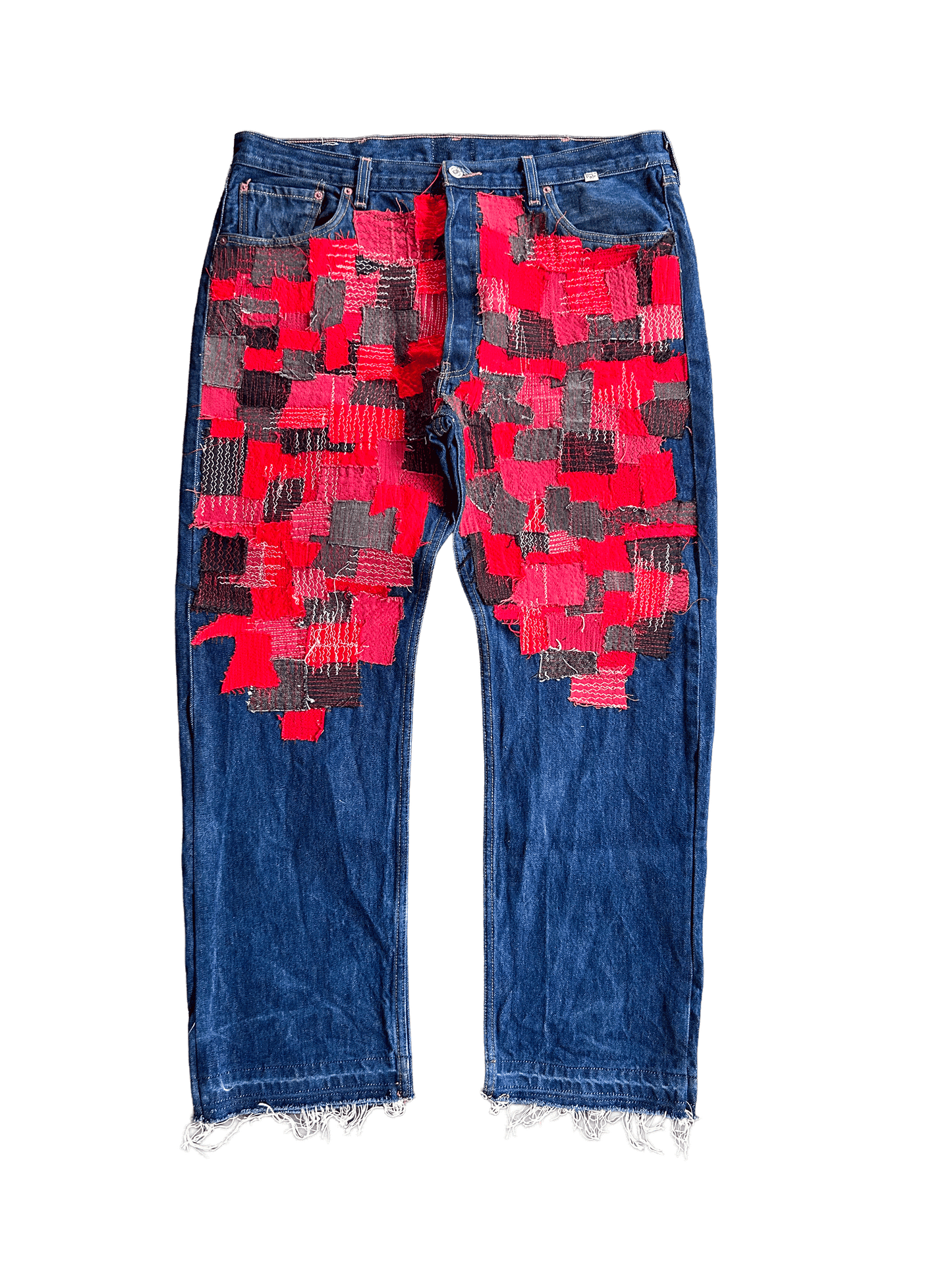 RED THIGH PATCHWORK DENIM