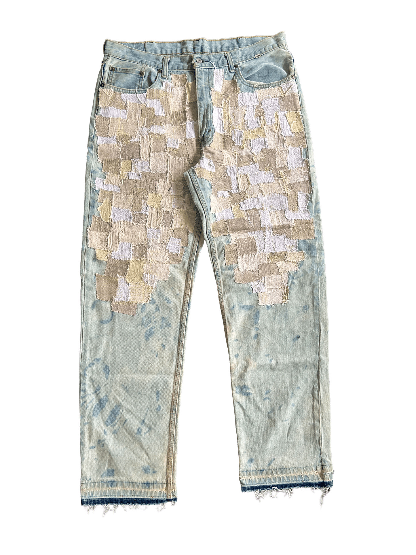 WHITE THIGH PATCHWORK DENIM
