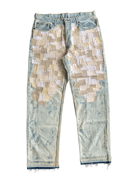 WHITE THIGH PATCHWORK DENIM