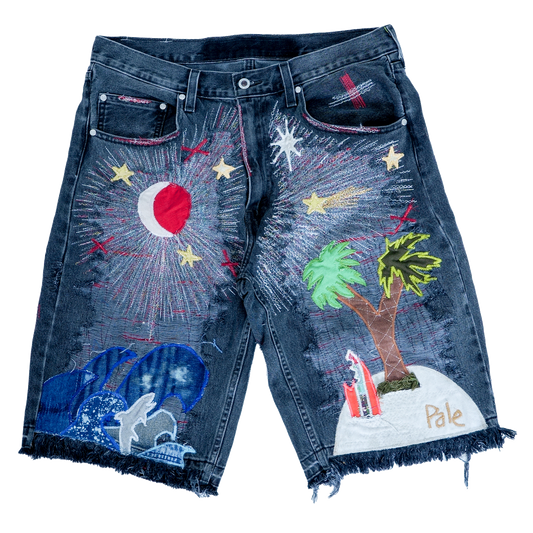 BLOOD MOON HAWAIIAN DENIM SHORTS