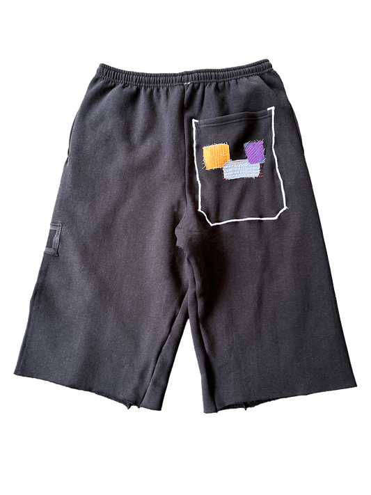 BLACK STRIPED BAGGY LONG TRACK SHORT