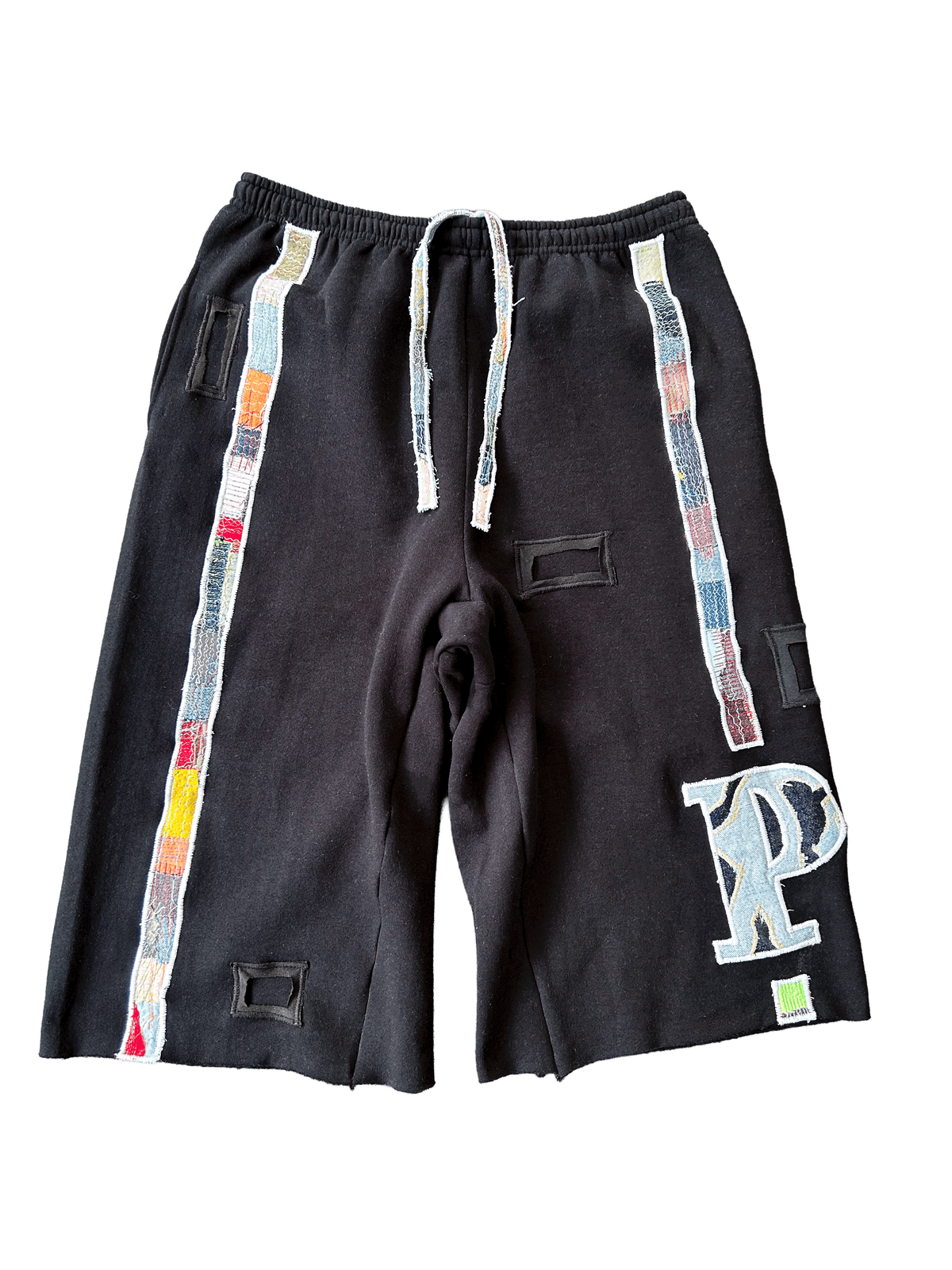 BLACK STRIPED BAGGY LONG TRACK SHORT