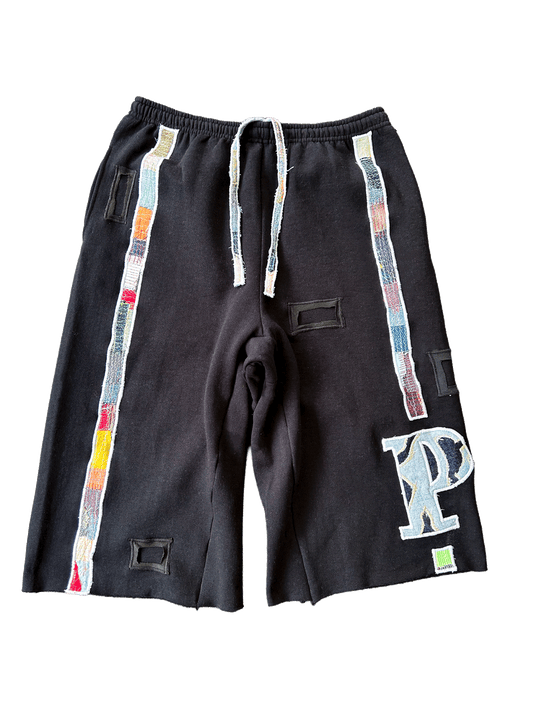 BLACK STRIPED BAGGY LONG TRACK SHORT