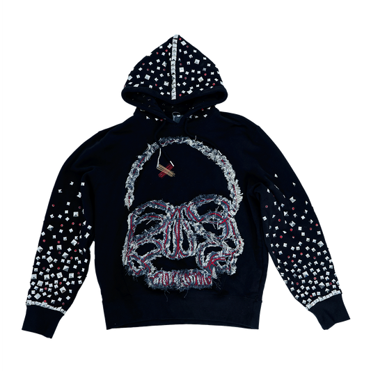 CHAIN STITCH DENIM FRAY HOODIE