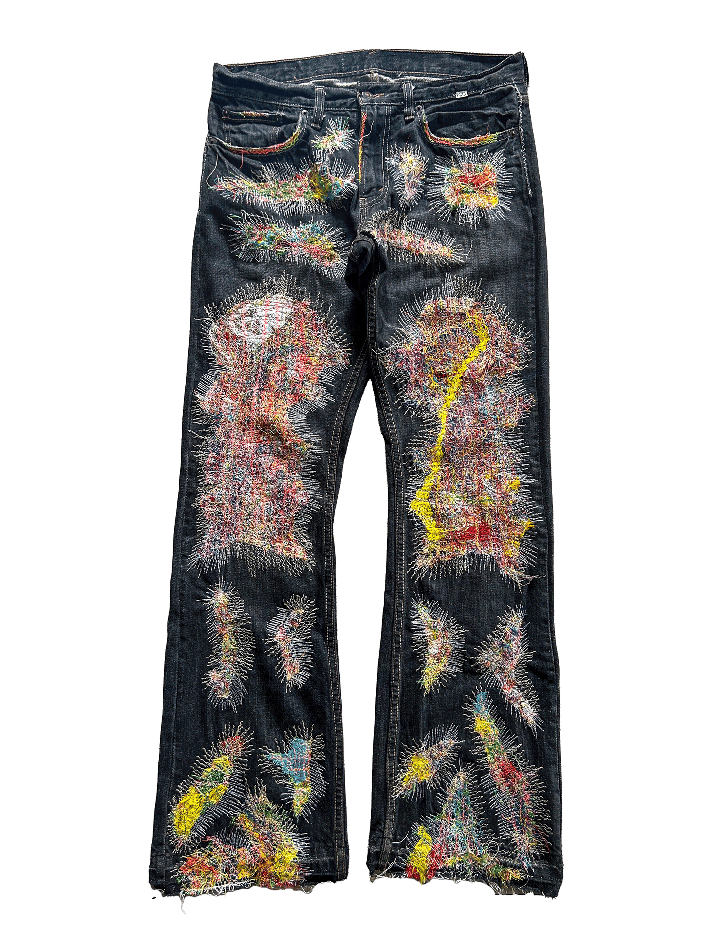 PANELED THREADWORK FLARED DENIM